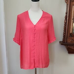 Nanette Lepore Pink V-Neck Button Front Blouse